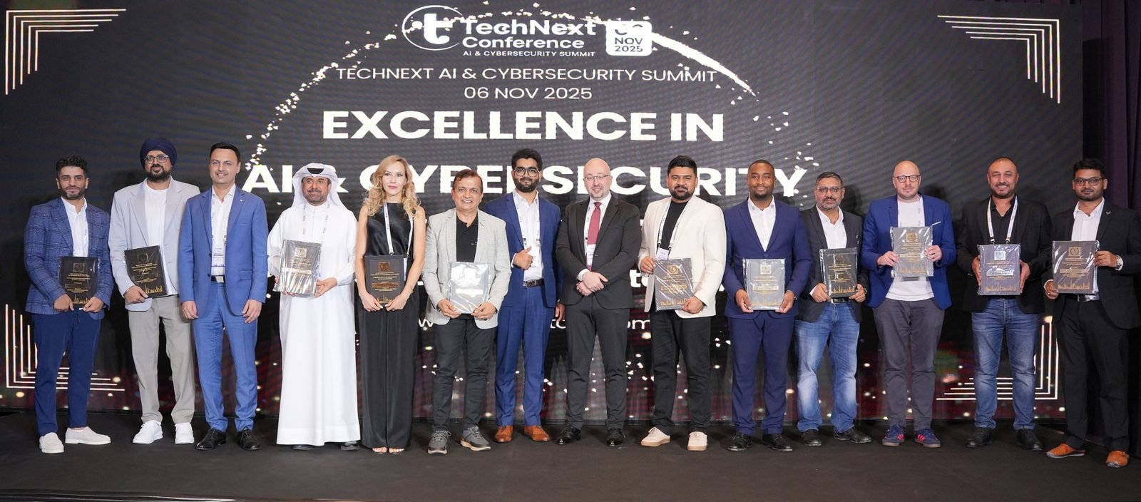 Award winners on stage at the TechNext AI and Cybersecurity Summit 2025 in Dubai
